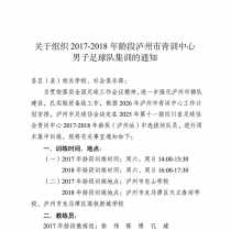 关于组织2017-2018年龄段泸州市青训中心男子足球队集训的通知 ...